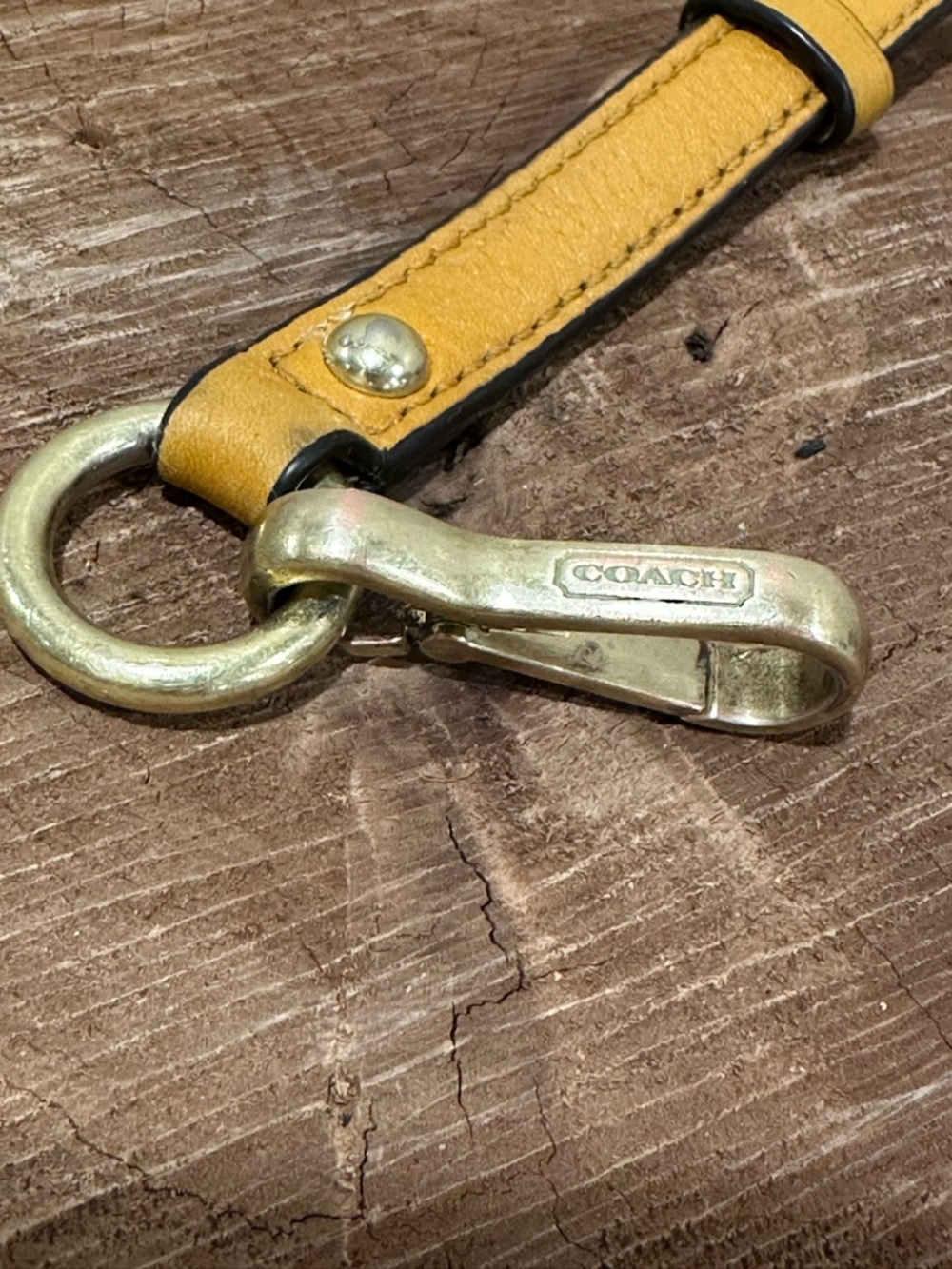 Coach Brass Snap Hook Key Fob with Yellow-Tan Leather - Picture 9 of 10